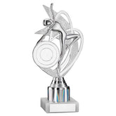 SILVER 'DANCE/GYM' FIGURE ASSEMBLED ON MARBLE (2" CEN/1" TUBE) - 8in